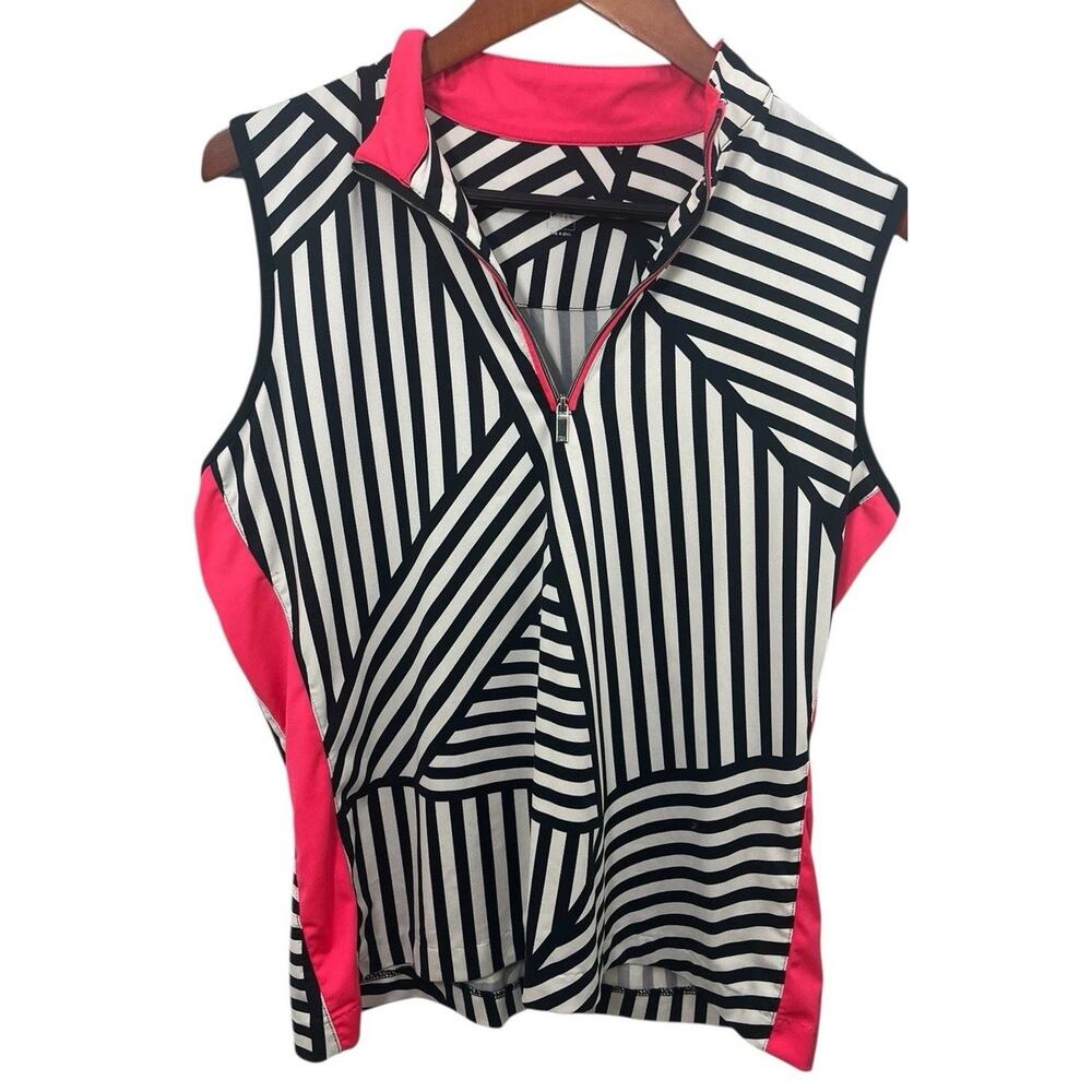 Tail Sleeveless 1/4 Zip Polo Shirt Top Womens Large Golf Pink Black White Sports